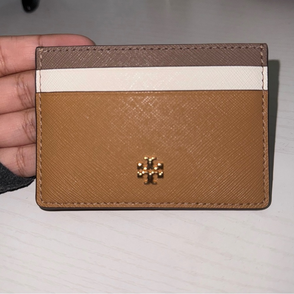 Tory Burch Brown and Cream Card Holder